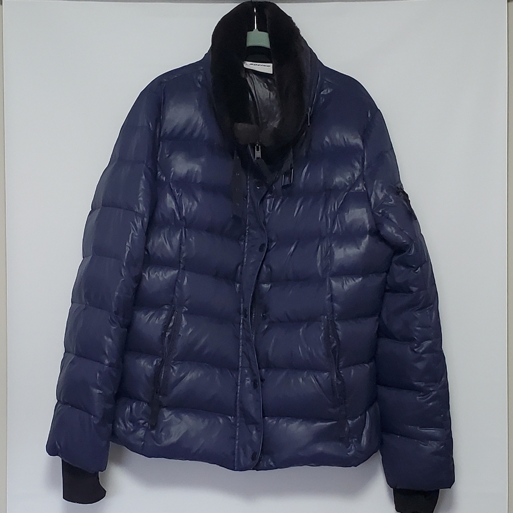 Boeing XXL dark blue Goose Down puffer jacket with faux fur collar